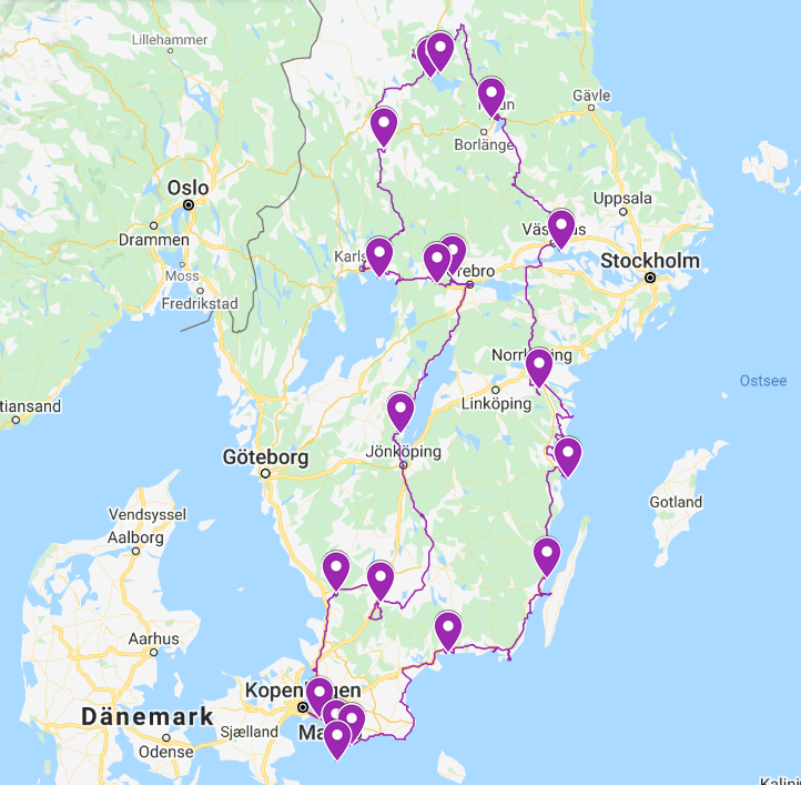 Unsere Reiseroute durch Schweden