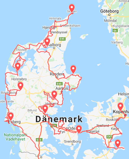 Unsere Reiseroute durch Dänemark